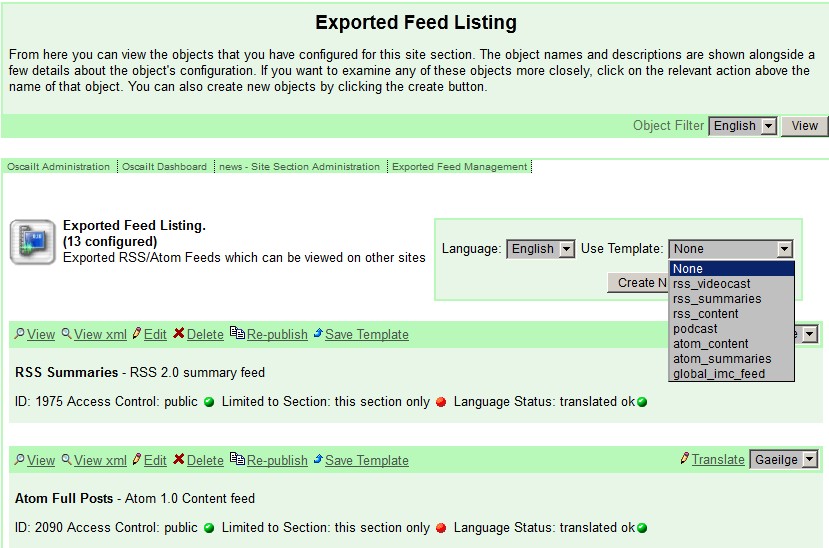 Fig 10.1: Example of Templates Usages With Exported Feeds Module